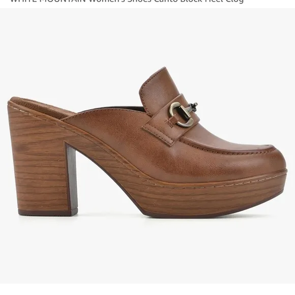 WHITE MOUNTAIN Women's Shoes Canto Block Heel Clog 8.5 M brown Y2K style 70s tan