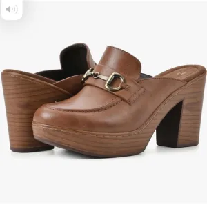 WHITE MOUNTAIN Women's Shoes Canto Block Heel Clog 8.5 M brown Y2K style 70s tan