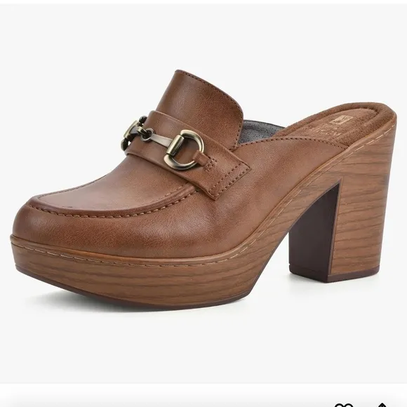 WHITE MOUNTAIN Women's Shoes Canto Block Heel Clog 8.5 M brown Y2K style 70s tan