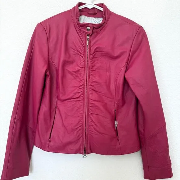Wilsons Leather Maxima Genuine Leather Jacket Berry Red Moto Style M