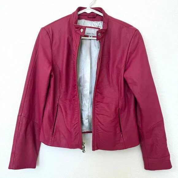 Wilsons Leather Maxima Genuine Leather Jacket Berry Red Moto Style M