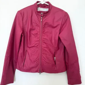Wilsons Leather Maxima Genuine Leather Jacket Berry Red Moto Style M