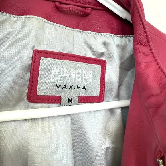 Wilsons Leather Maxima Genuine Leather Jacket Berry Red Moto Style M