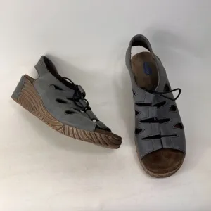 Wolky fogo lace up women's size 9.5 grey leather minimalist wedge sandals