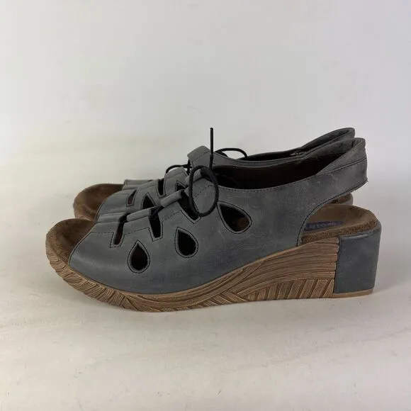 Wolky fogo lace up women's size 9.5 grey leather minimalist wedge sandals