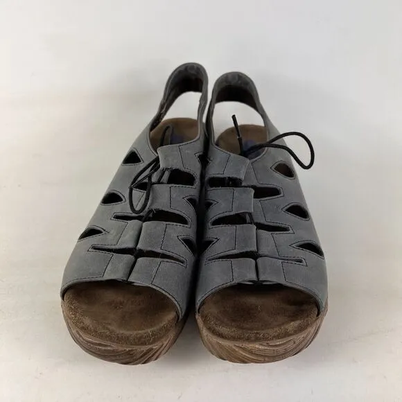 Wolky fogo lace up women's size 9.5 grey leather minimalist wedge sandals