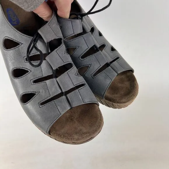 Wolky fogo lace up women's size 9.5 grey leather minimalist wedge sandals