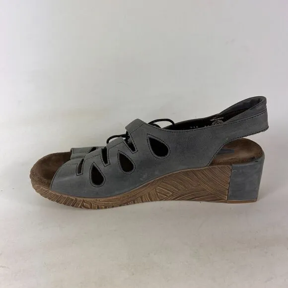 Wolky fogo lace up women's size 9.5 grey leather minimalist wedge sandals