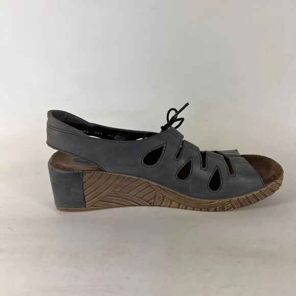 Wolky fogo lace up women's size 9.5 grey leather minimalist wedge sandals