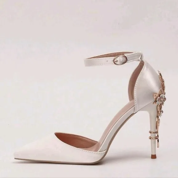 Women Rhinestone &amp; Flower Decor Point Toe Stiletto Heeled Pumps, Fashionable