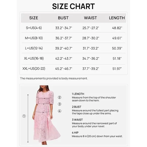 Women's 2024 Summer Puff Sleeve Smocked Floral Dress Crewneck Lace Flowy Tiered
