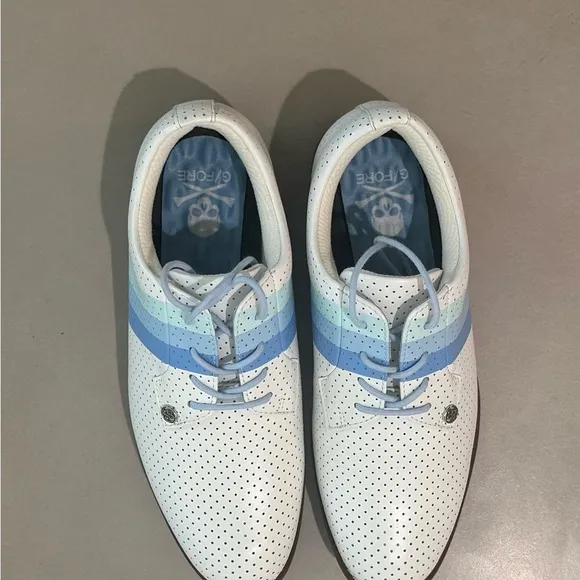 Women’s new G/FORE White and Blue Golf Shoes with Perforated Design