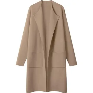 Women's Open Front Coatigan - Long Sleeve‎ Knit Cardigan with Pockets, Khaki