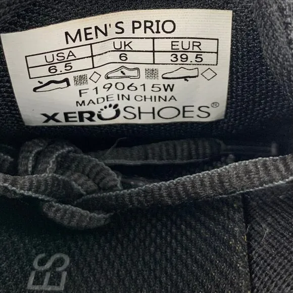 Xero Shoes Prio Sneakers Barefoot Minimalist Black Running Fitness Men's 6.5