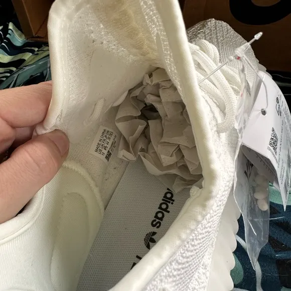 Yeezy White Athletic Shoes with Knit Upper