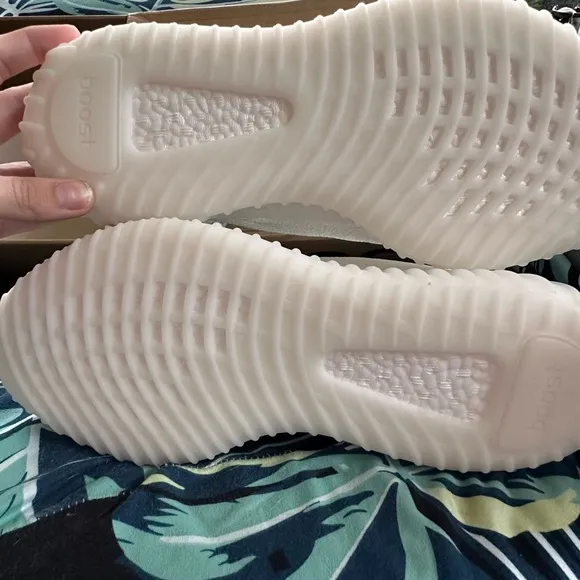 Yeezy White Athletic Shoes with Knit Upper