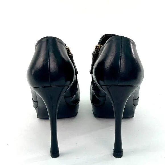 YSL Yves Saint Laurent Leather Gisele Platform Ankle Booties Black Size 39/8.5