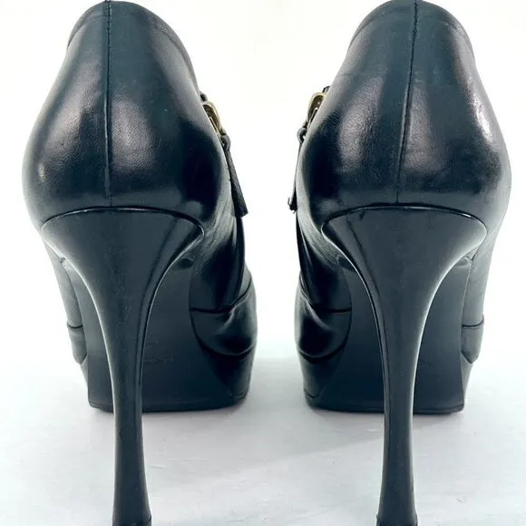 YSL Yves Saint Laurent Leather Gisele Platform Ankle Booties Black Size 39/8.5