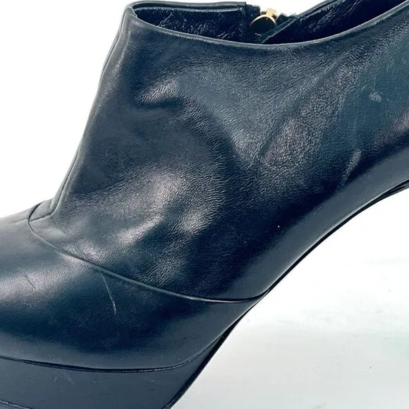 YSL Yves Saint Laurent Leather Gisele Platform Ankle Booties Black Size 39/8.5