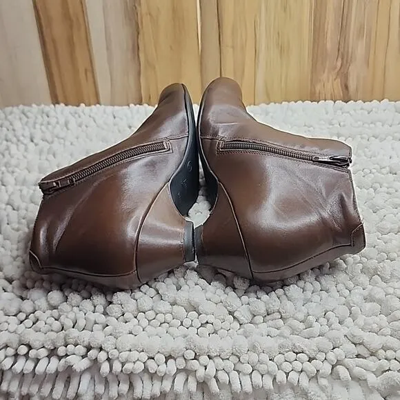 ☆ZIERA☆ KUMPS LEATHER BROWN ZIPPER ANKLE BOOTS LADIES SIZE 38 IN VGUC☆☆☆▪︎▪︎▪︎