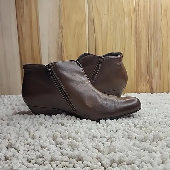☆ZIERA☆ KUMPS LEATHER BROWN ZIPPER ANKLE BOOTS LADIES SIZE 38 IN VGUC☆☆☆▪︎▪︎▪︎